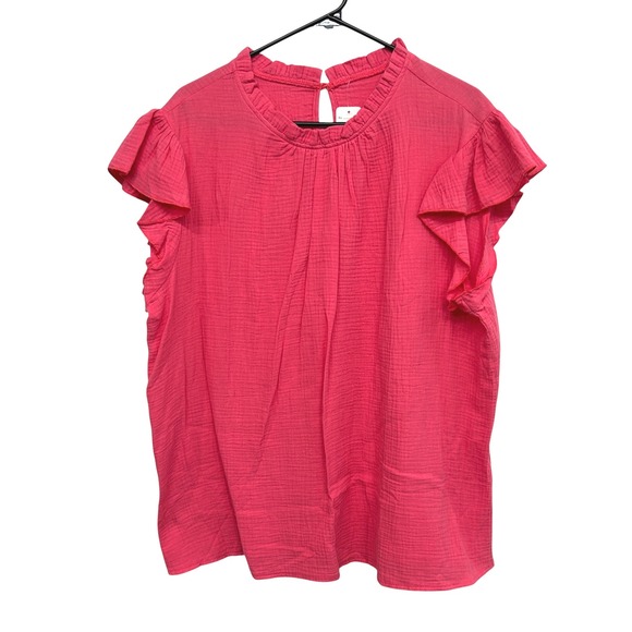 Pink Ruffle Sleeve Blouse Crinkle Slub Gauze Romantic Coquette Feminine 3X - Picture 1 of 5